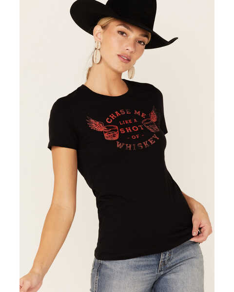 Southern Sierra Women's Chase Me Like Whiskey Graphic Short Sleeve Tee , Black, hi-res