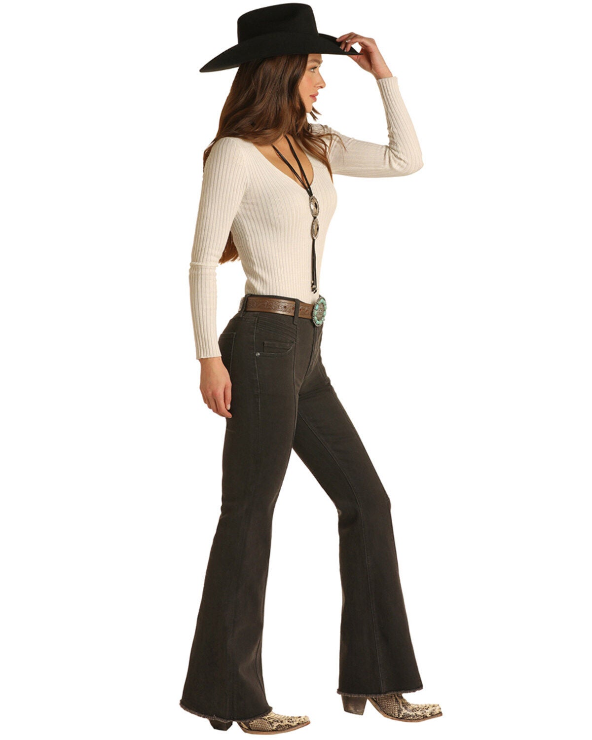 Image #2 - Rock & Roll Denim Women's Dark Wash High Rise Bootcut Denim Jeans, Charcoal, hi-res