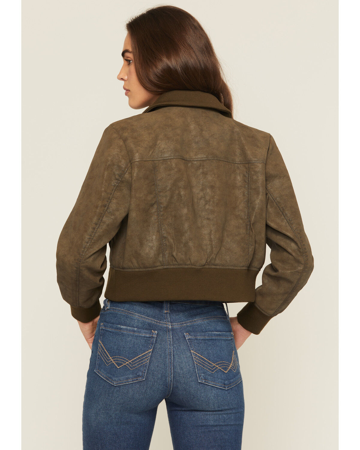 Image #4 - Cleo + Wolf Women's Washed Faux Leather Bomber Jacket, Hunter Green, hi-res