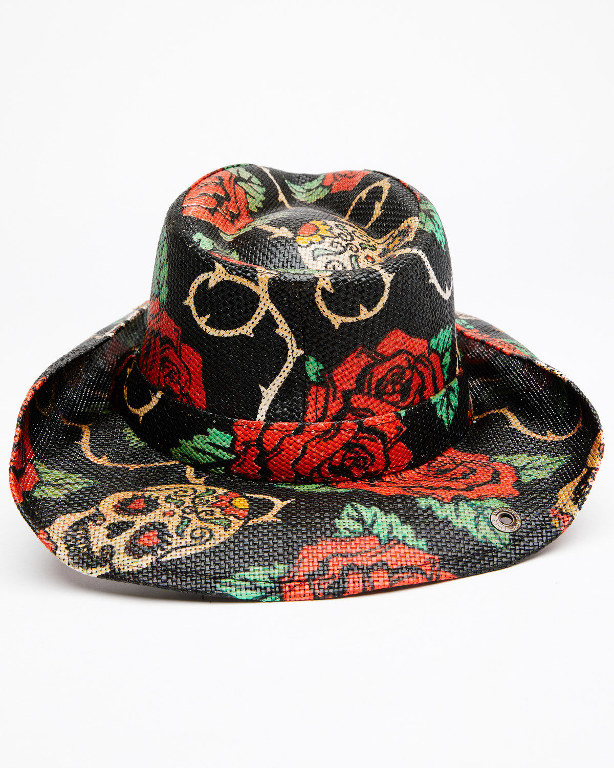 Image #3 - Shyanne Women's Natural Tainted Love Rose Print Straw Western Hat, Black, hi-res