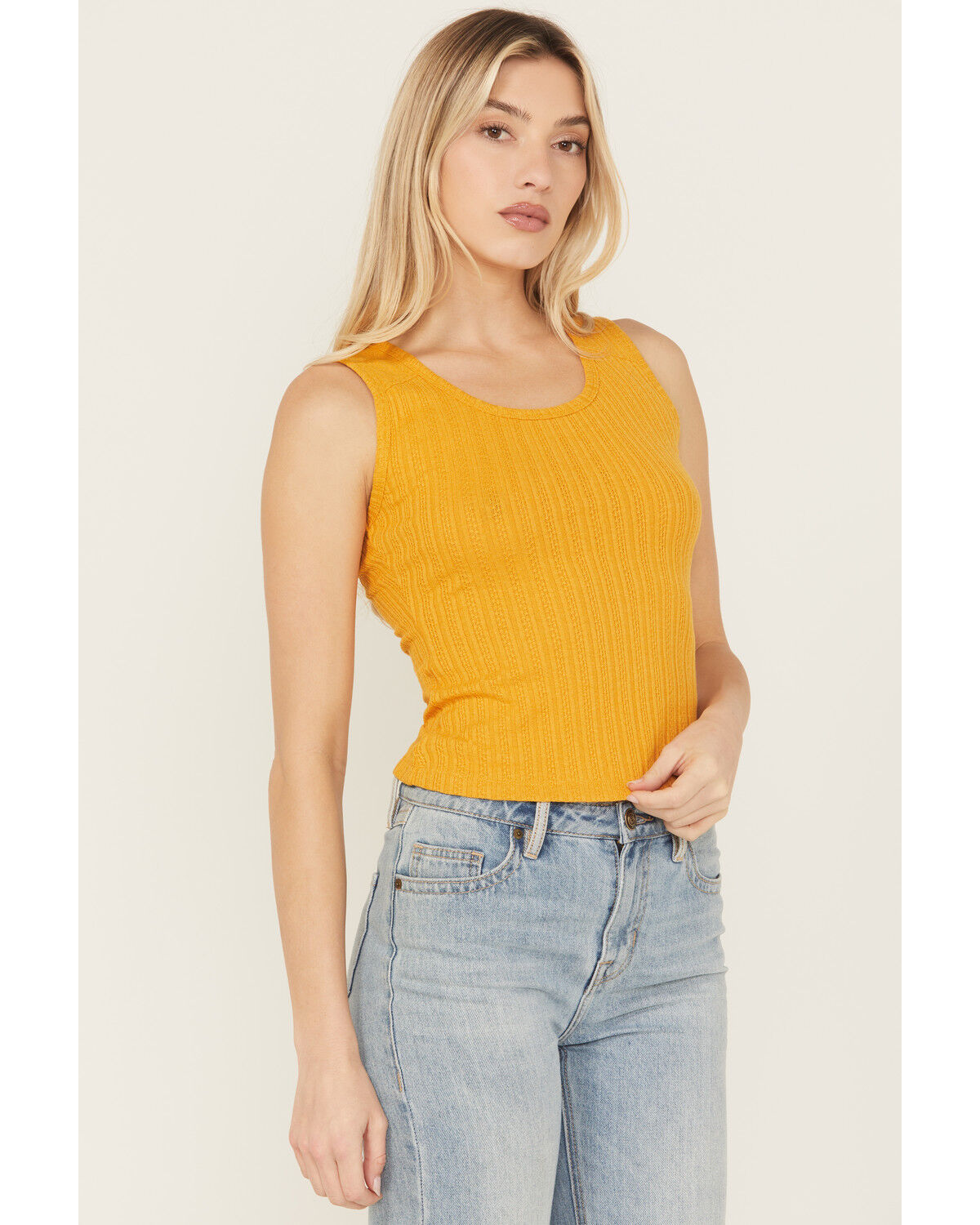 Image #2 - Shyanne Women's Pointelle Rib Knit Tank Top, Gold, hi-res
