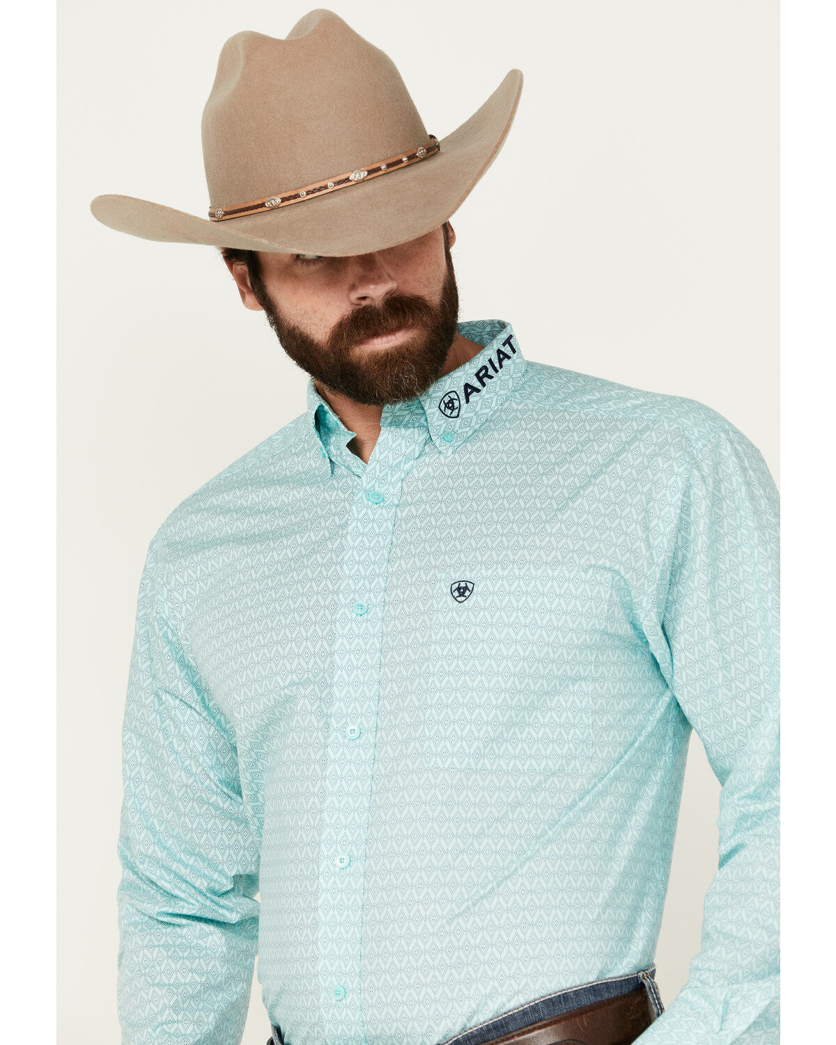 Image #3 - Ariat Men's Gian Team Logo Geo Print Long Sleeve Button-Down Western Shirt - Tall, Aqua, hi-res