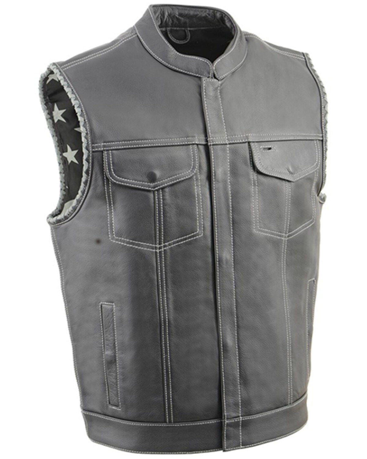 Milwaukee Leather Men's Old Glory Laced Arm Hole Concealed Carry Leather Vest - 3X, Black, hi-res