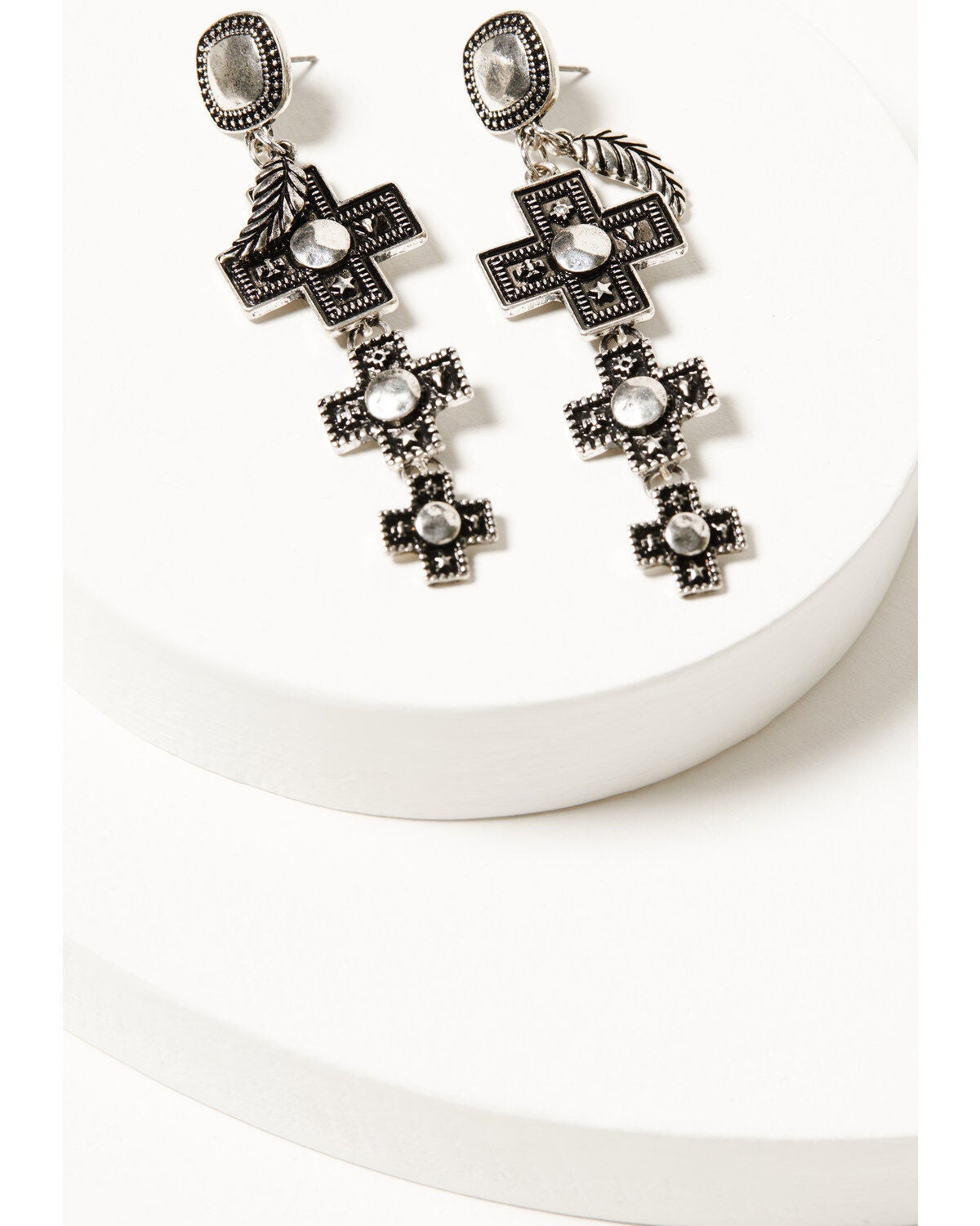 Shyanne Women's Southwestern Antique Stacked Cross Earrings, Silver, hi-res
