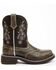 Image #2 - Shyanne Women's Adalia Floral Stitched Shaft Leather Western Boots - Wide Round Toe, Brown, hi-res