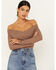 Very J Women's Long Sleeve Cross Front Ribbed Top, Taupe, hi-res