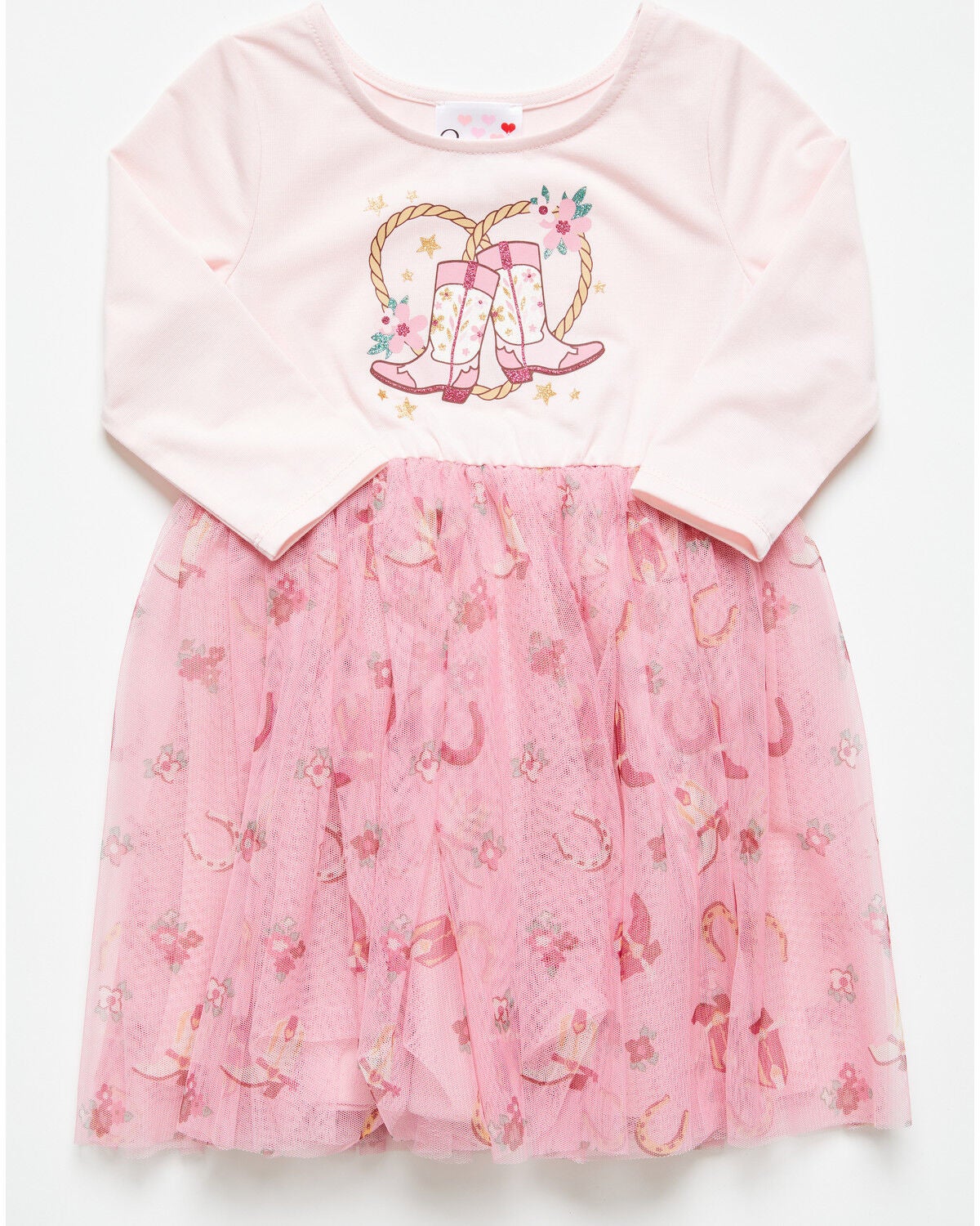 Sugar California Toddler Girls' Cowboy Boot Long Sleeve Tutu Dress, Pink, hi-res