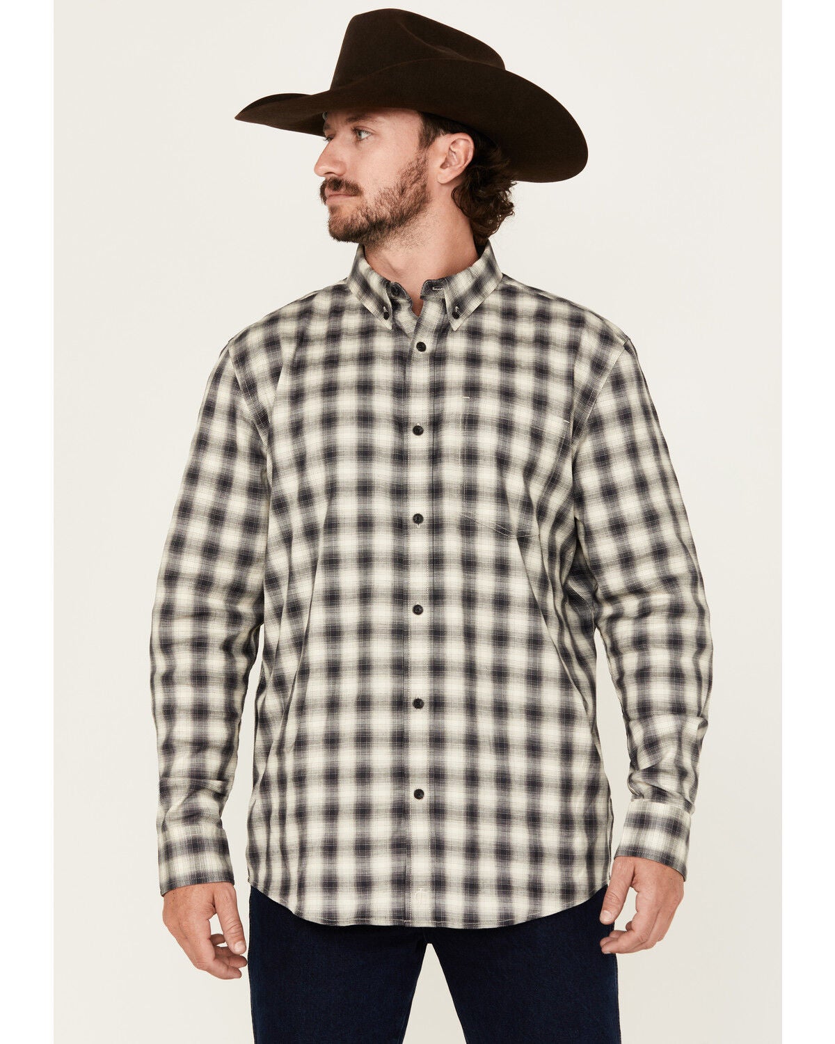 Cody James Men's Palamino Plaid Print Long Sleeve Button-Down Stretch Western Shirt, Black, hi-res