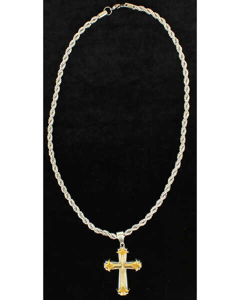 Image #1 - Twister Men's 3D Gold and Silver Cross Necklace , Silver, hi-res