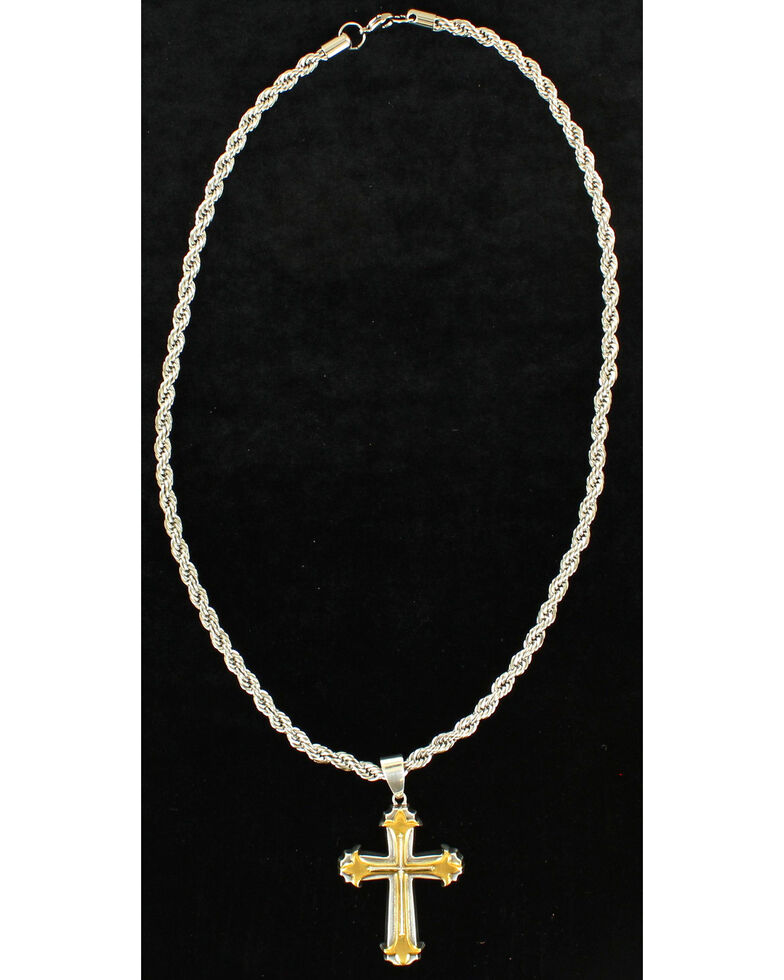 Twister Men's 3D Gold and Silver Cross Necklace , Silver, hi-res