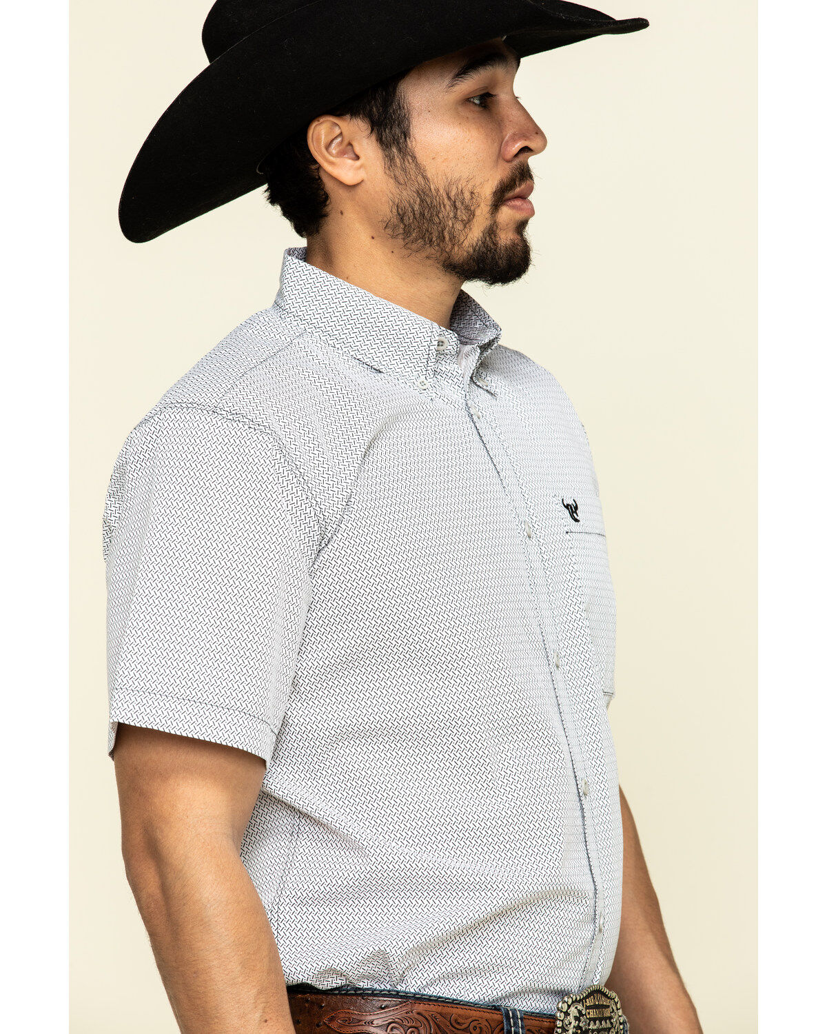 Image #3 - Cowboy Hardware Men's White Little Zig Geo Print Short Sleeve Western Shirt, White, hi-res