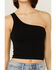 Image #2 - Fornia Women's Top One One Shoulder Ribbed Cami Top, Black, hi-res