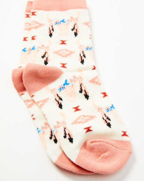 RANK 45® Girls' Southwestern Longhorn Print Crew Socks, Multi, hi-res