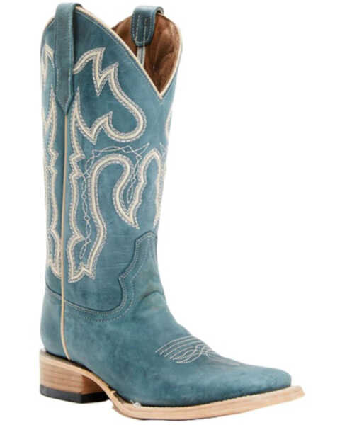 Corral Women's Distressed Embroidered Western Boots - Broad Square Toe , Blue, hi-res