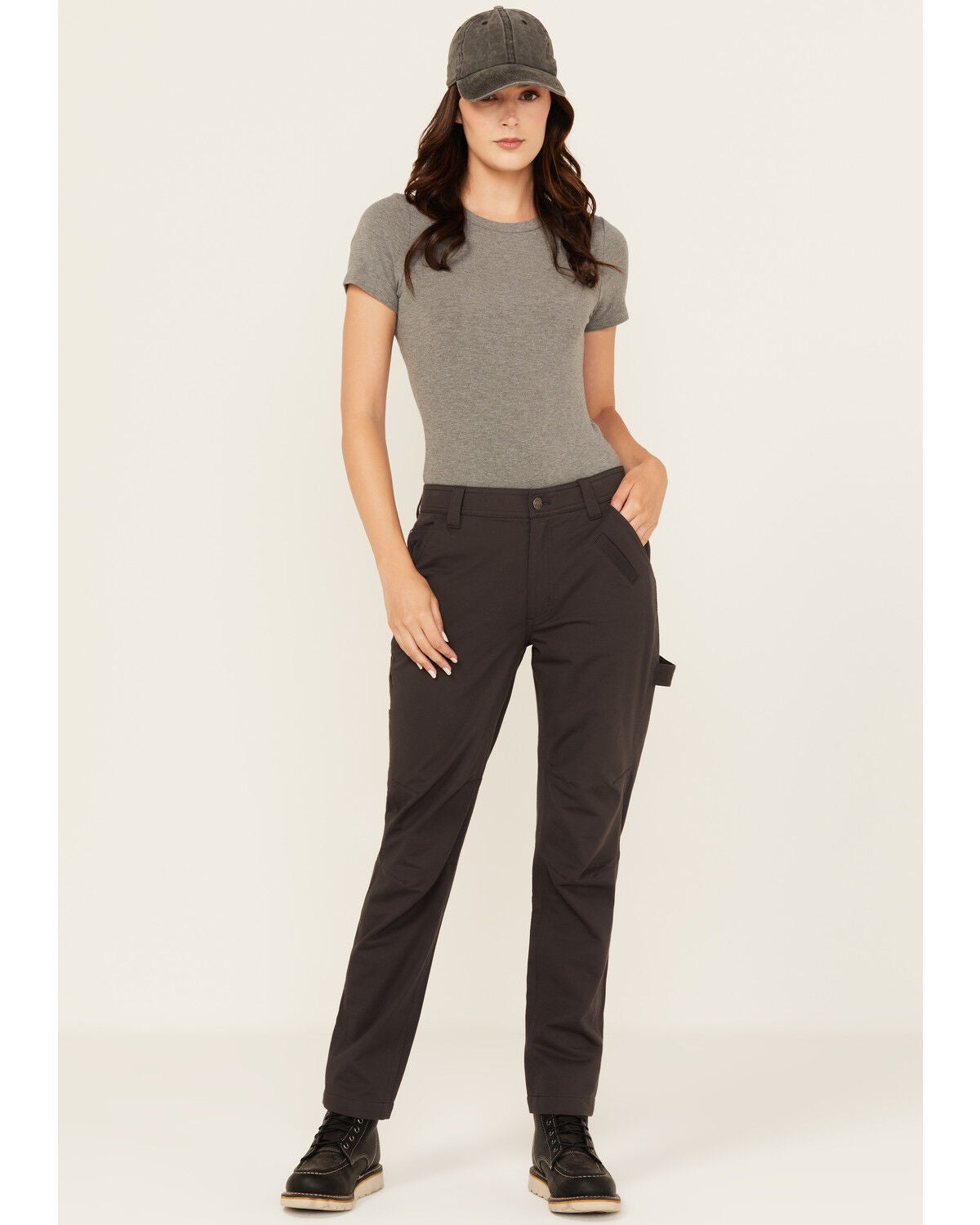Lucky Brand Workwear Women's Canvas Carpenter Work Pants, Grey, hi-res