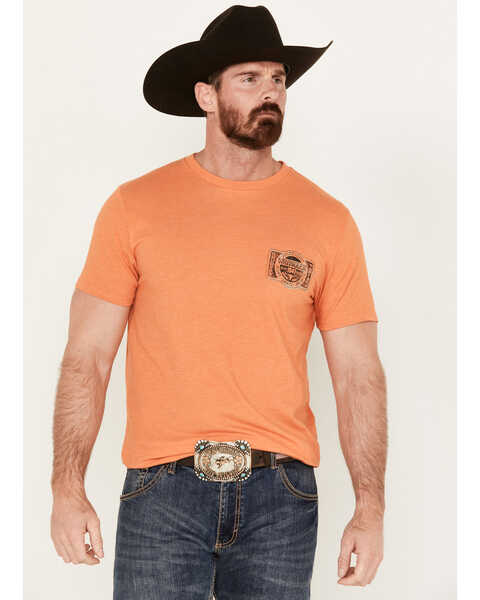 Wrangler Men's Vintage Belt Buckle Short Sleeve Graphic T-Shirt, Heather Orange, hi-res