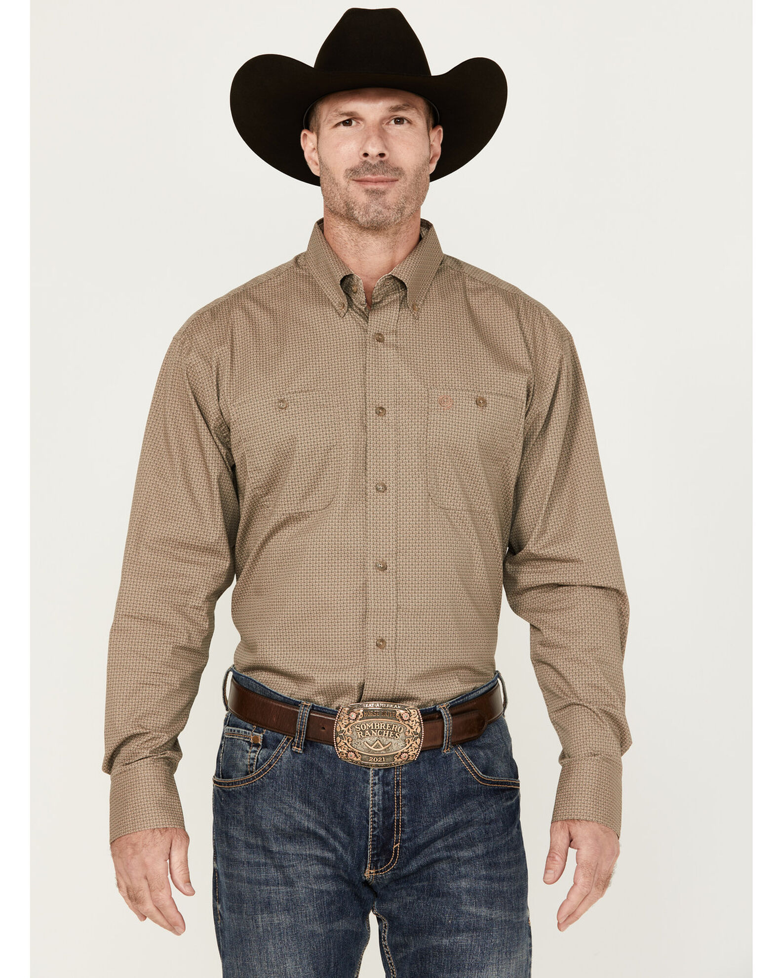 Product Name George Strait by Wrangler Men s Geo Print Long Sleeve Button Down Shirt