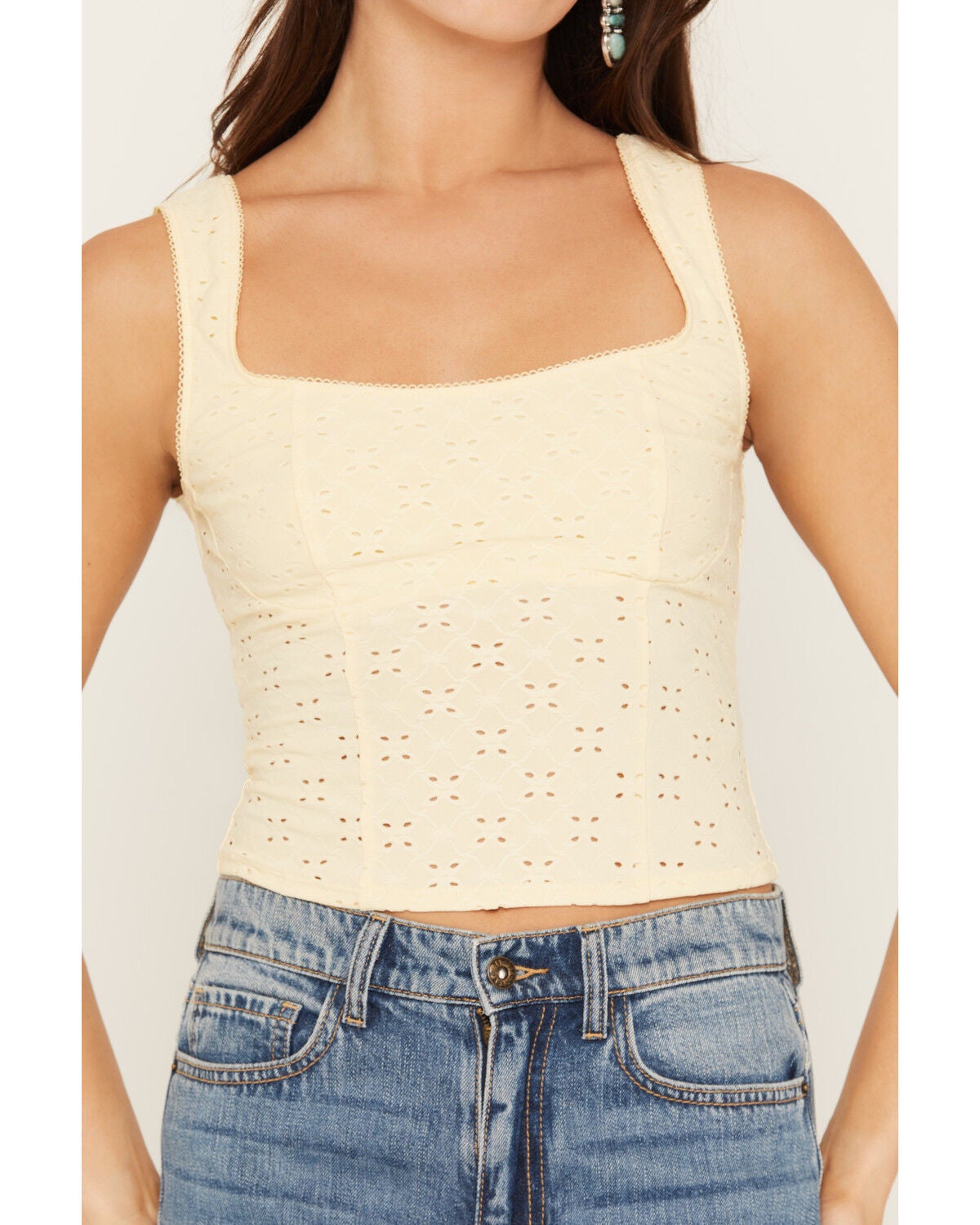 Image #3 - Ash & Violet Women's Solid Eyelet Sleeveless Tank Top, Yellow, hi-res