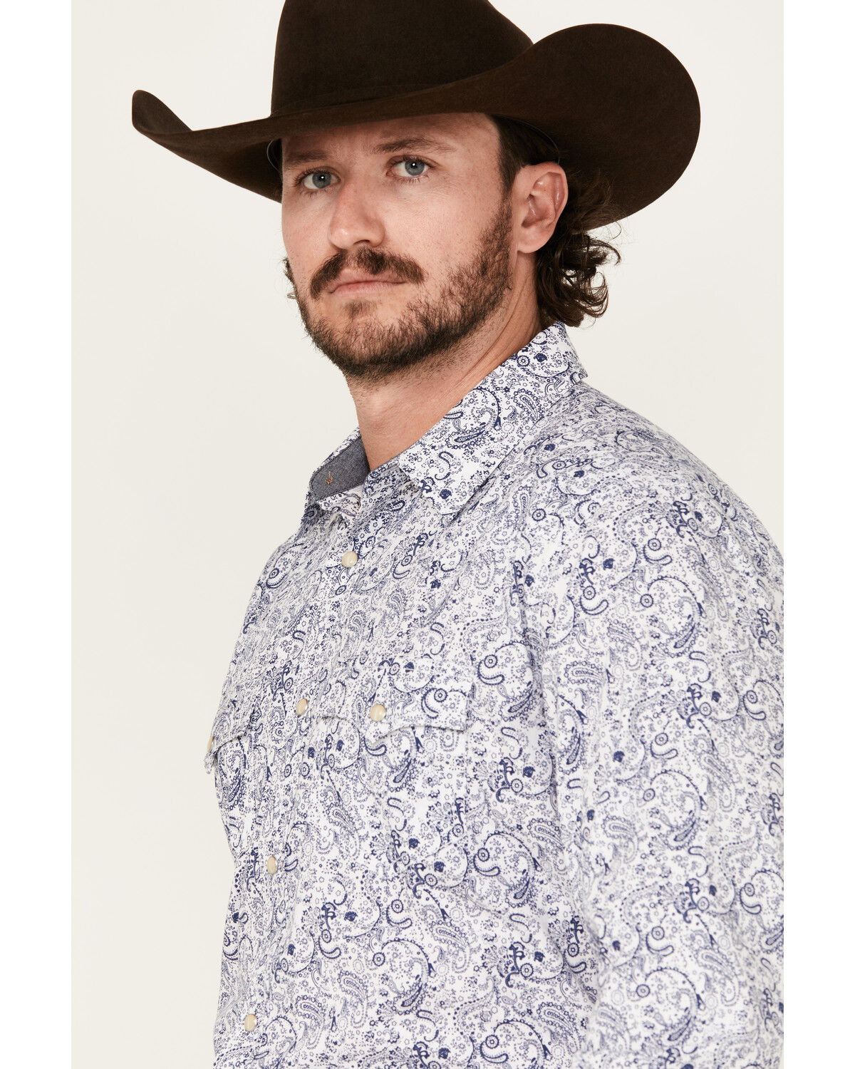 Image #2 - Cody James Men's Marston Paisley Print Long Sleeve Snap Western Shirt, Blue, hi-res