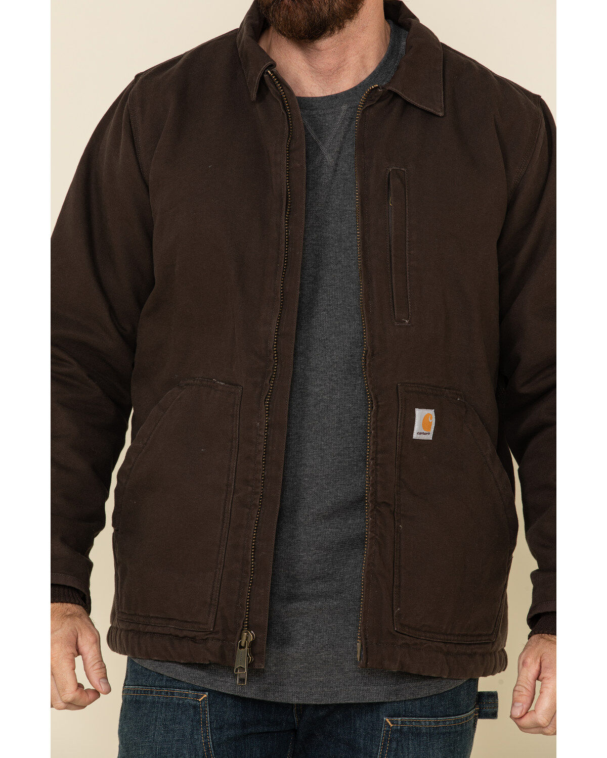 Image #4 - Carhartt Men's Dark Brown Washed Duck Sherpa Lined Work Coat - Tall, Dark Brown, hi-res