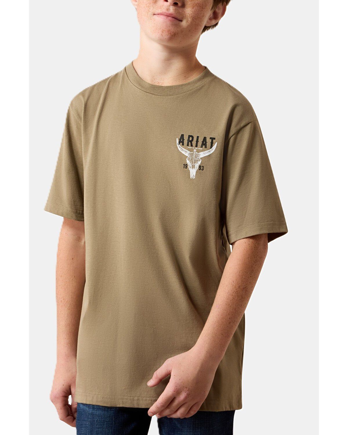 Image #2 - Ariat Boys' Longhorn Logo Short Sleeve Graphic T-Shirt, Tan, hi-res