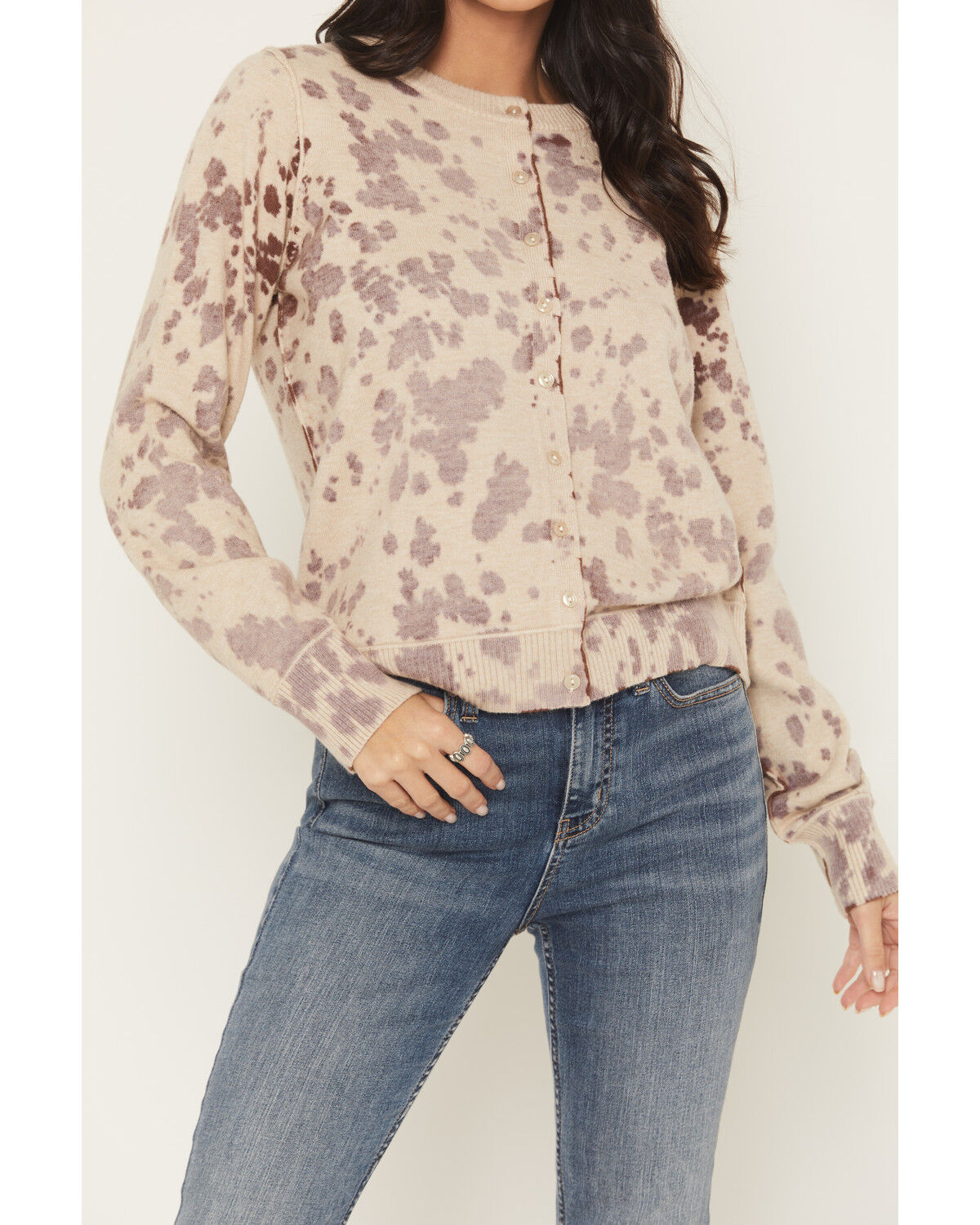 Image #3 - Originality Women's Cow Print Button-Down Cardigan, Off White, hi-res