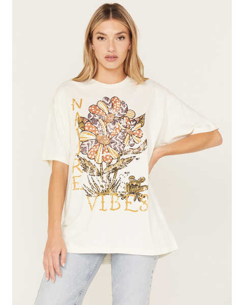 Cleo + Wolf Women's Nature Vibes Oversized Graphic Tee, Ivory, hi-res
