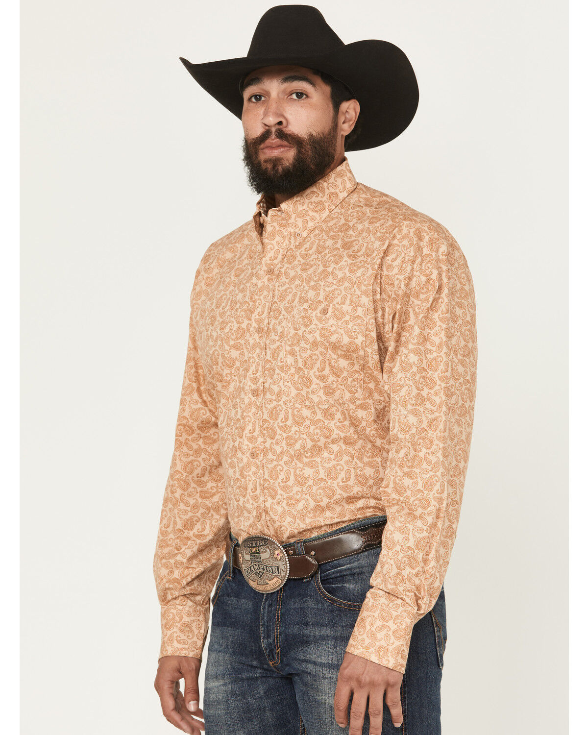 Image #2 - George Strait by Wrangler Men's Paisley Print Long Sleeve Button-Down Stretch Western Shirt - Big, Brown, hi-res