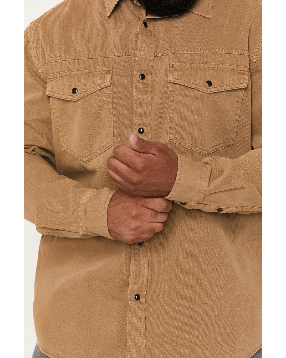 Image #3 - Hawx Men's Burr Solid Long Sleeve Snap Woven Work Shirt, Khaki, hi-res