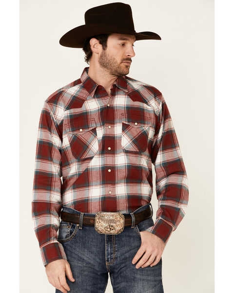 Image #1 - Ariat Men's Hillsboro Retro Large Plaid Long Sleeve Snap Western Flannel Shirt , Red, hi-res