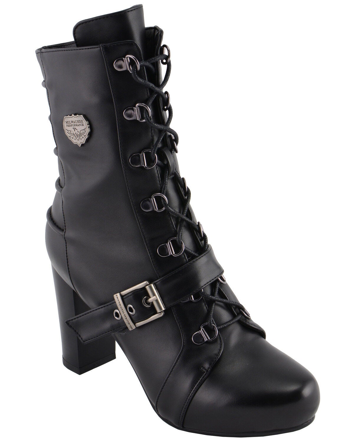 Milwaukee Leather Women's Block Heel Lace Front Boots - Round Toe, Black, hi-res