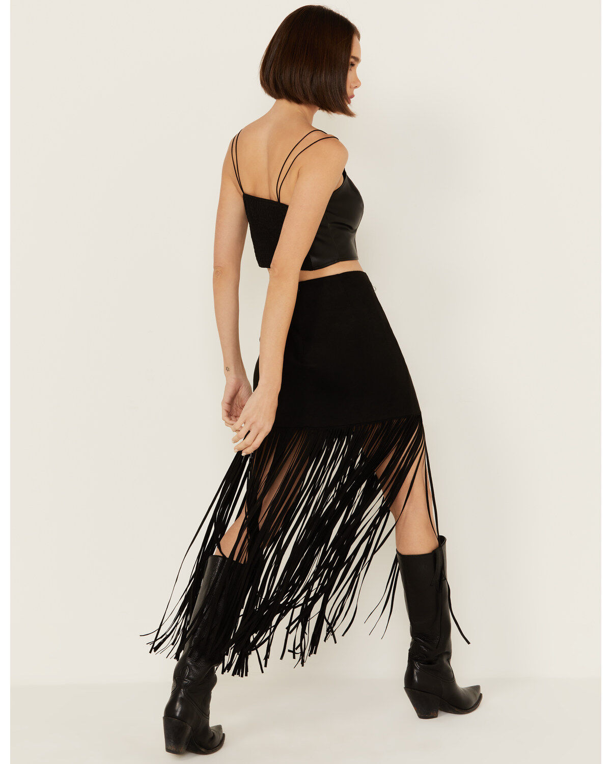 Image #3 - Vocal Women's Fringe Studded Skirt, Black, hi-res