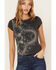 Shyanne Women's Bandana Short Sleeve Graphic Ringer Tee, Charcoal, hi-res