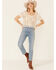 Very J Women's Open Weave Scallop Hem Short Sleeve Button-Down Crop Top , Natural, hi-res