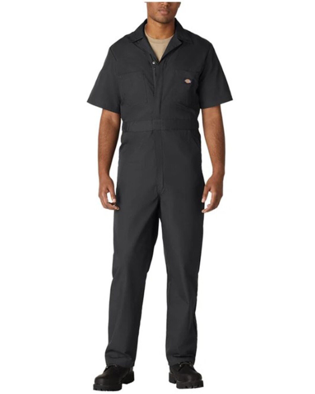 Dickies Men's Poplin Short Sleeve Work Coveralls, Black, hi-res