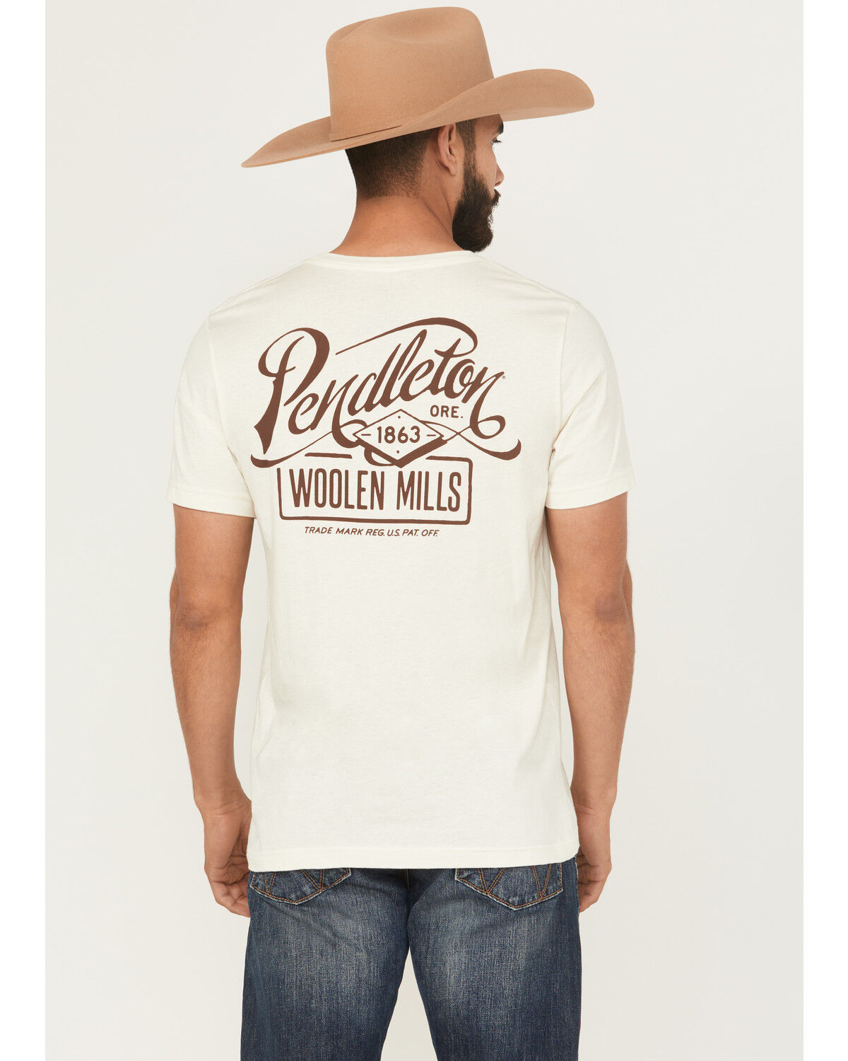 Image #1 - Pendleton Men's Boot Barn Exclusive Script Logo Short Sleeve Graphic T-Shirt, Natural, hi-res
