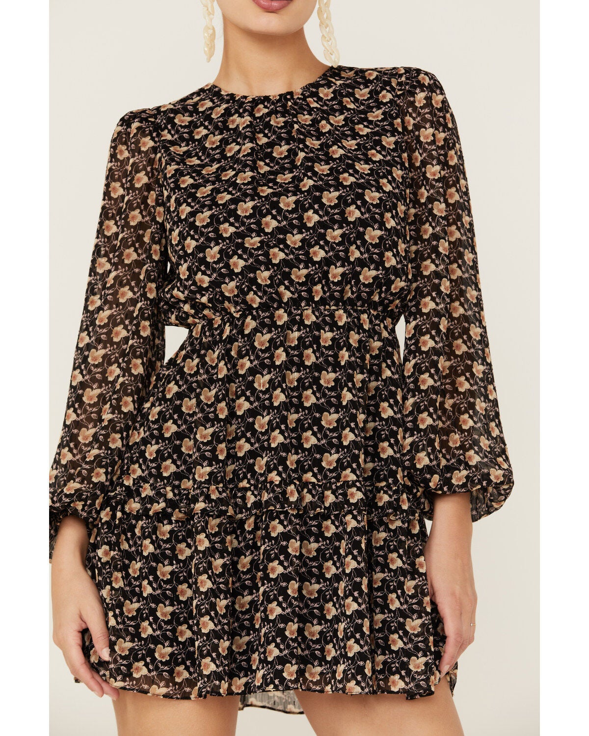 Image #4 - Lush Women's Floral Open Back Mini Dress, Black, hi-res