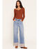 Image #1 - Rodeo Quincy X Boot Barn Women's Rowdy Rose Light Wash High Rise Cuffed Wide Leg Stretch Denim Jeans, Light Wash, hi-res