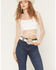 Image #2 - Blue B Women's Long Sleeve Mesh Metallic Fringe Crop Top, White, hi-res