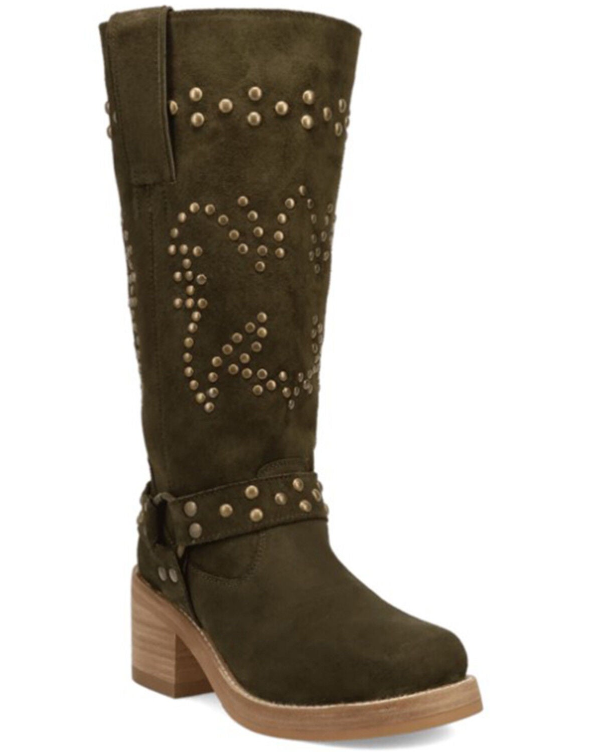 Dingo Women's Troubadour Studded Tall Fashion Boots - Round Toe, Olive, hi-res