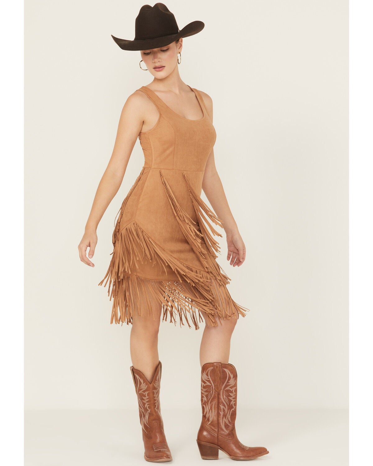 Idyllwind Women's Tina Faux Suede Fringe Mini Dress, Tan, hi-res