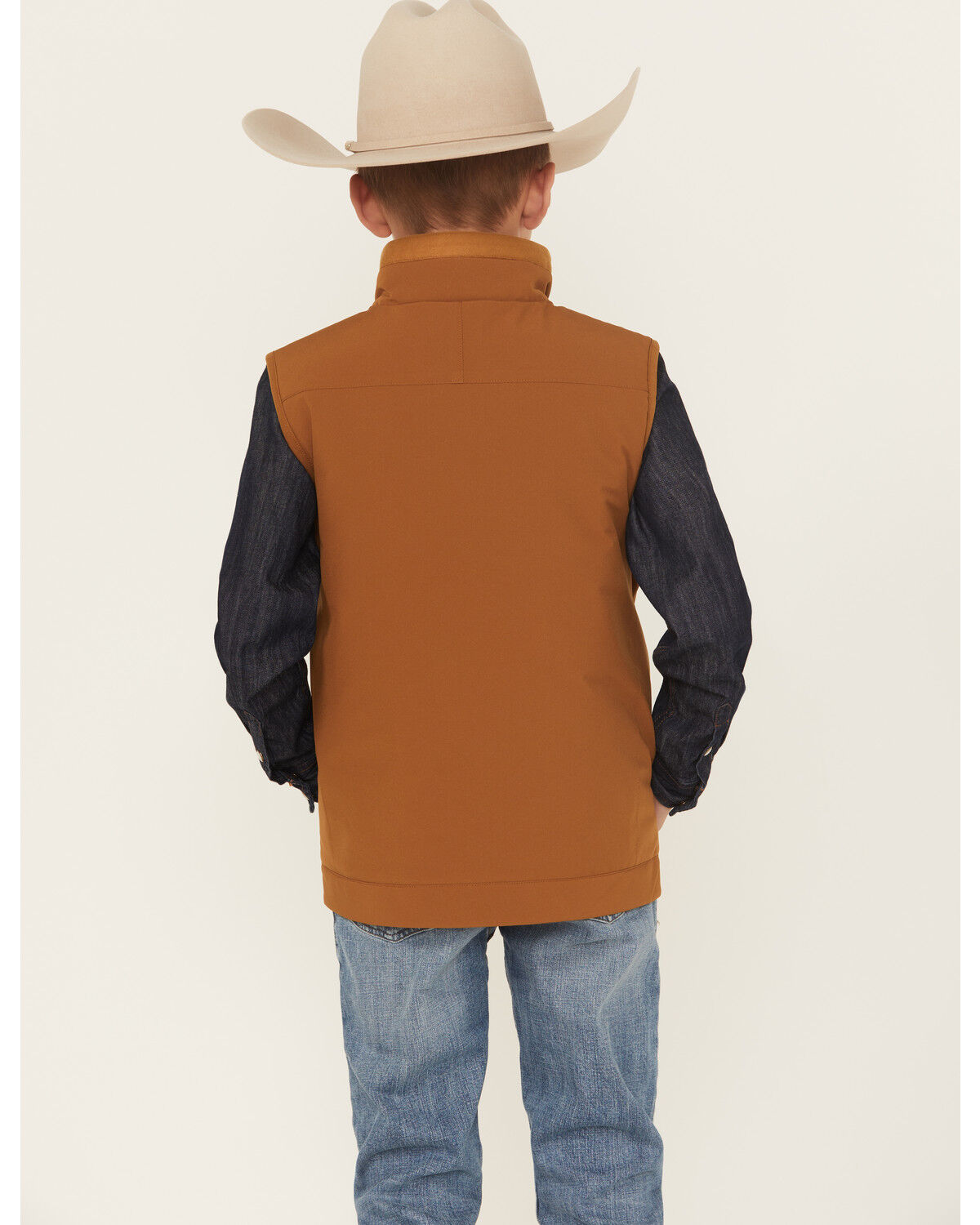 Image #4 - Cinch Boys' Quilted Canvas Embroidered Vest, Brown, hi-res