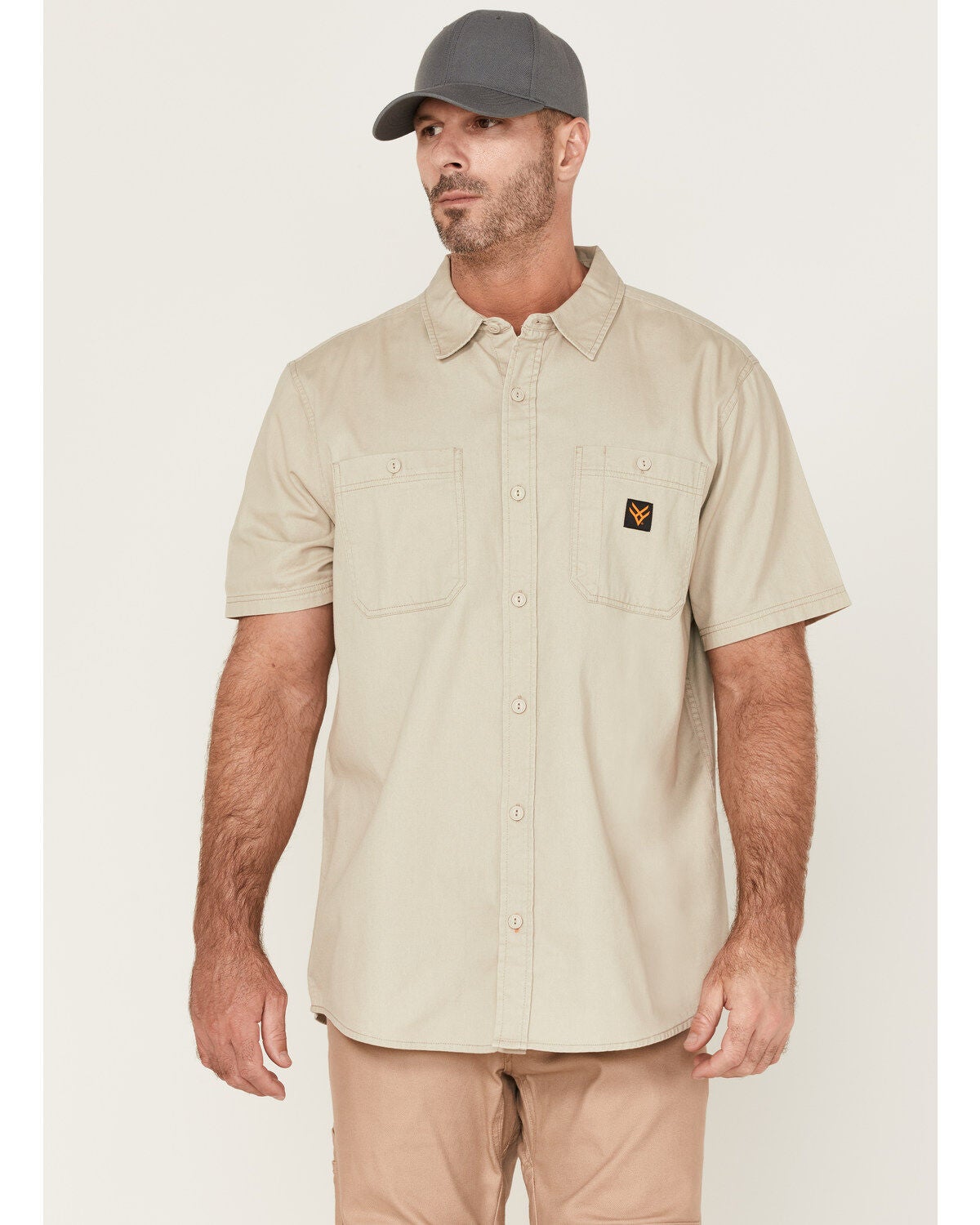 Hawx Men's Twill Short Sleeve Button-Down Work Shirt, Light Grey, hi-res