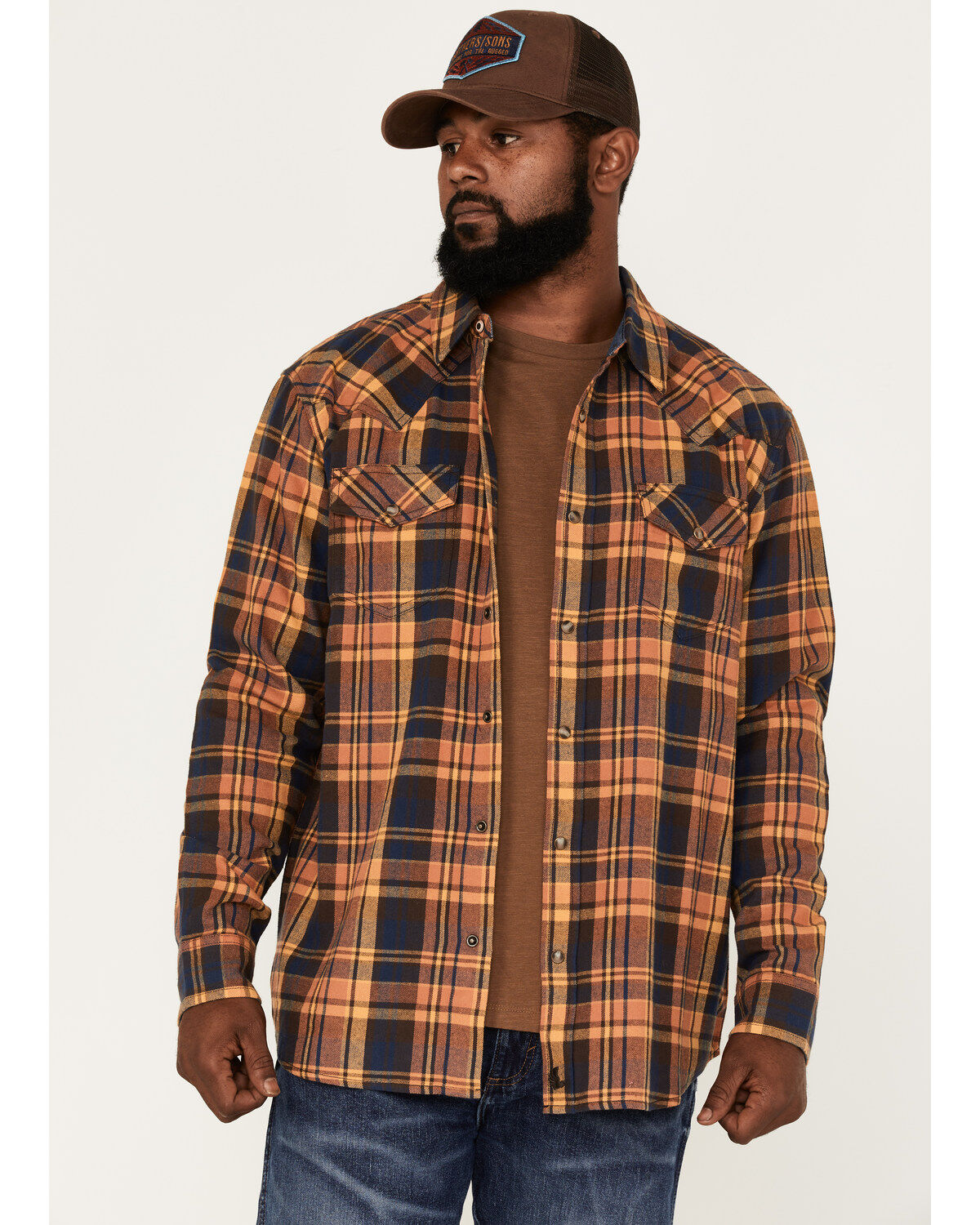 Image #2 - Cody James Men's Wood Chuck Large Plaid Print Snap Western Flannel Shirt, Brown, hi-res