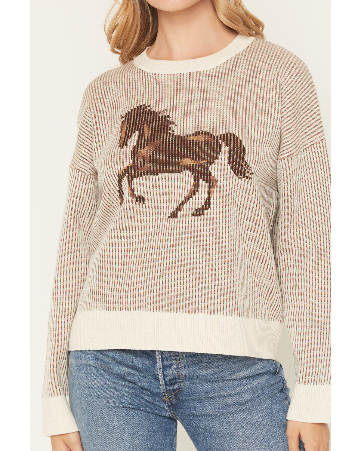 Image #3 - Originality Women's Horse Plated Sweater, Brown, hi-res