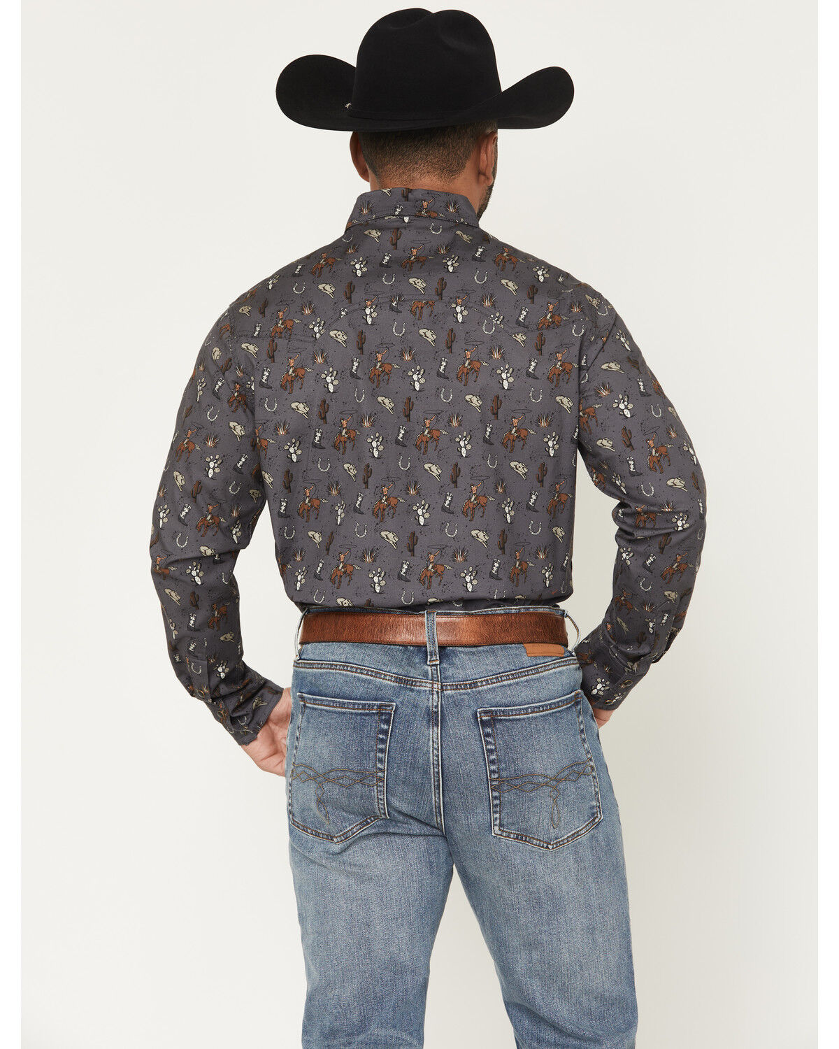 Image #4 - Rock & Roll Denim Men's Conversation Print Long Sleeve Snap Stretch Western Shirt, Charcoal, hi-res