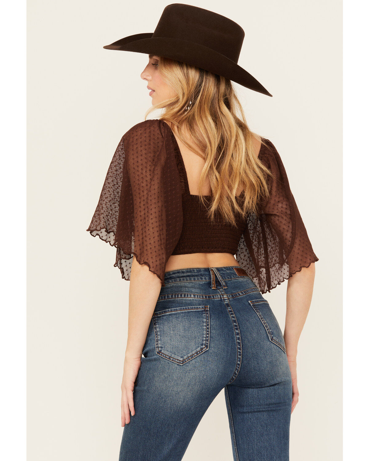 Image #4 - Shyanne Women's Embroidered Swiss Dot Mesh Short Sleeve Top, Dark Brown, hi-res