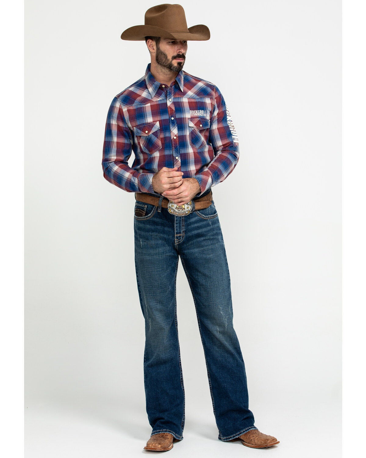 Rock \u0026 Roll Denim Men's Plaid Logo Long 