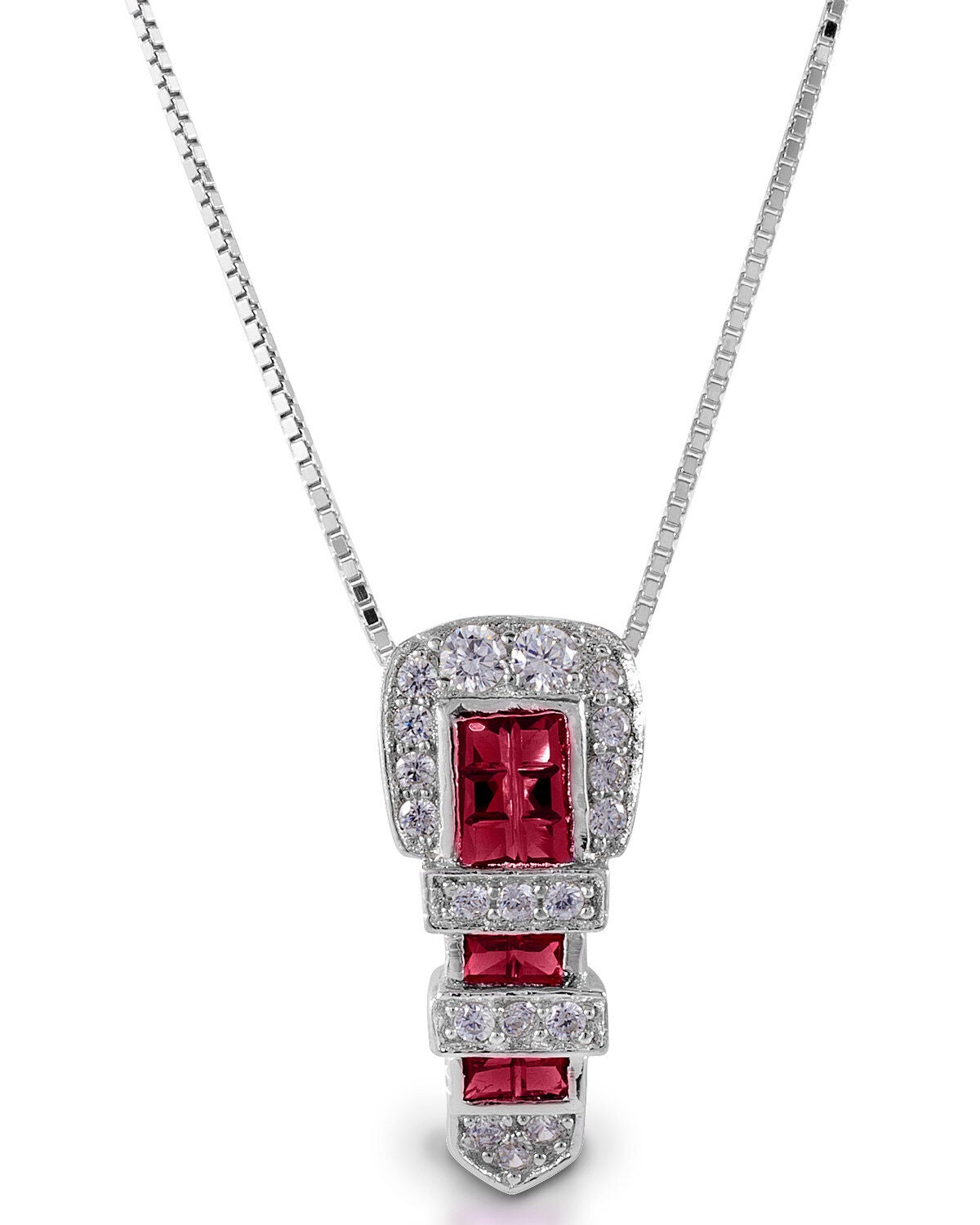 Kelly Herd Women's Red Ranger Style Buckle Pendant Necklace, Silver, hi-res