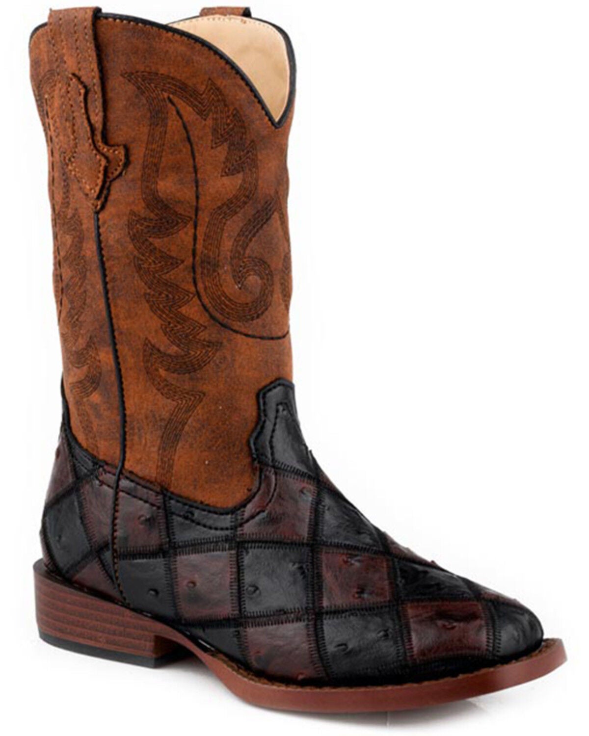 Roper Little Boys' Bird Blocks Western Boots - Broad Square Toe, Brown, hi-res
